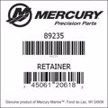 Bar codes for Mercury Marine part number 89235