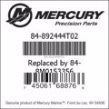 Bar codes for Mercury Marine part number 84-892444T02