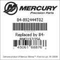 Bar codes for Mercury Marine part number 84-892444T02