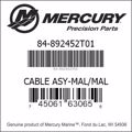 Bar codes for Mercury Marine part number 84-892452T01