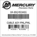 Bar codes for Mercury Marine part number 84-892453A01