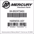 Bar codes for Mercury Marine part number 84-892473A01