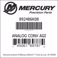 Bar codes for Mercury Marine part number 892486K08