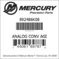 Bar codes for Mercury Marine part number 892486K08