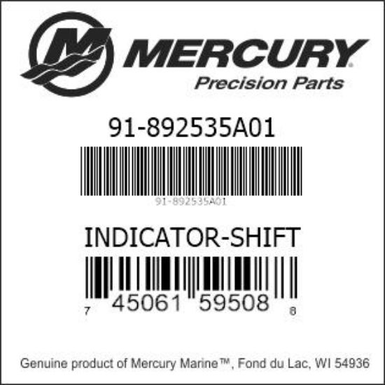Bar codes for Mercury Marine part number 91-892535A01