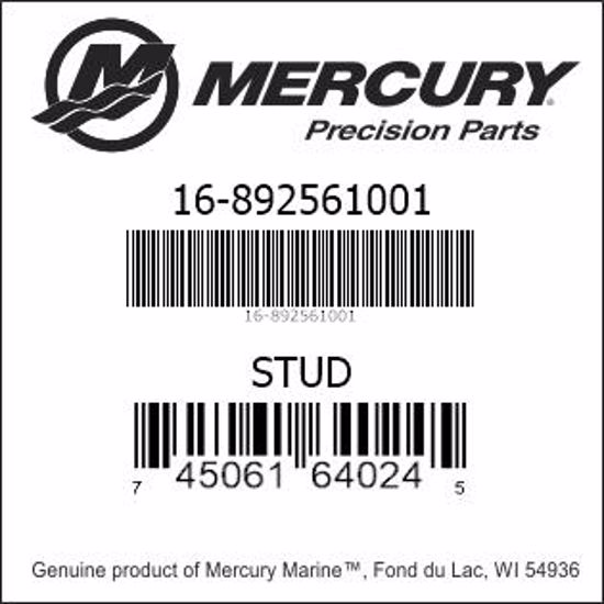 Bar codes for Mercury Marine part number 16-892561001