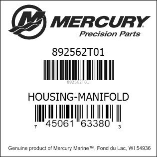 Bar codes for Mercury Marine part number 892562T01