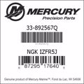 Bar codes for Mercury Marine part number 33-892567Q