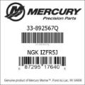 Bar codes for Mercury Marine part number 33-892567Q
