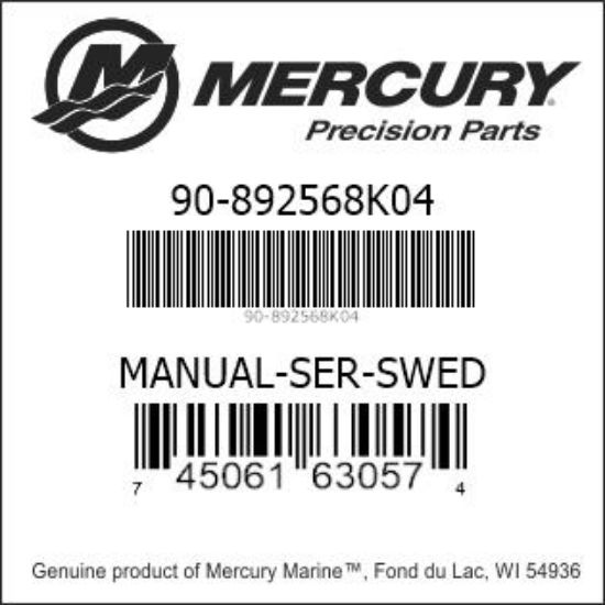 Bar codes for Mercury Marine part number 90-892568K04