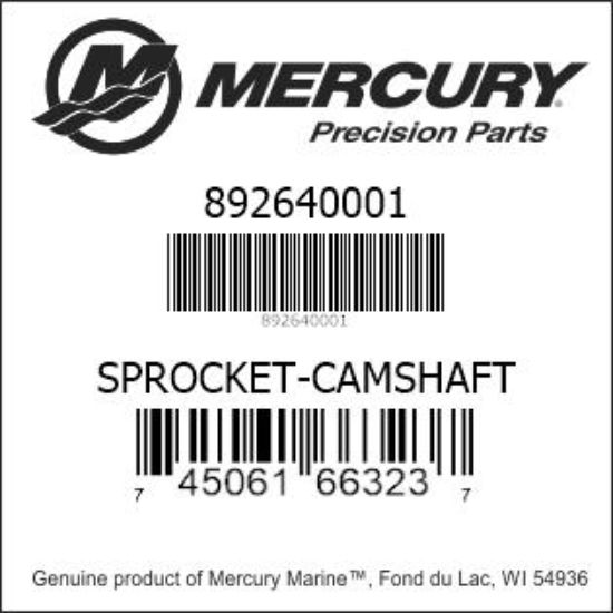 Bar codes for Mercury Marine part number 892640001