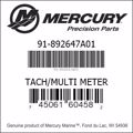 Bar codes for Mercury Marine part number 91-892647A01