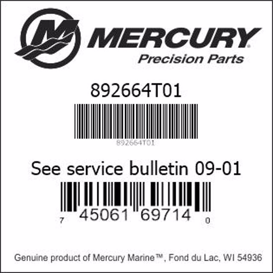 Bar codes for Mercury Marine part number 892664T01