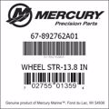 Bar codes for Mercury Marine part number 67-892762A01
