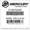 Bar codes for Mercury Marine part number 67-892762A05