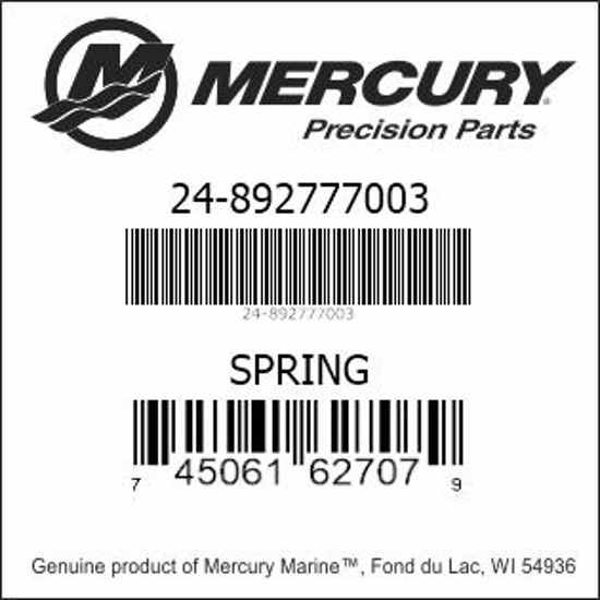 Bar codes for Mercury Marine part number 24-892777003