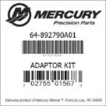 Bar codes for Mercury Marine part number 64-892790A01