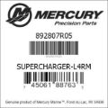 Bar codes for Mercury Marine part number 892807R05
