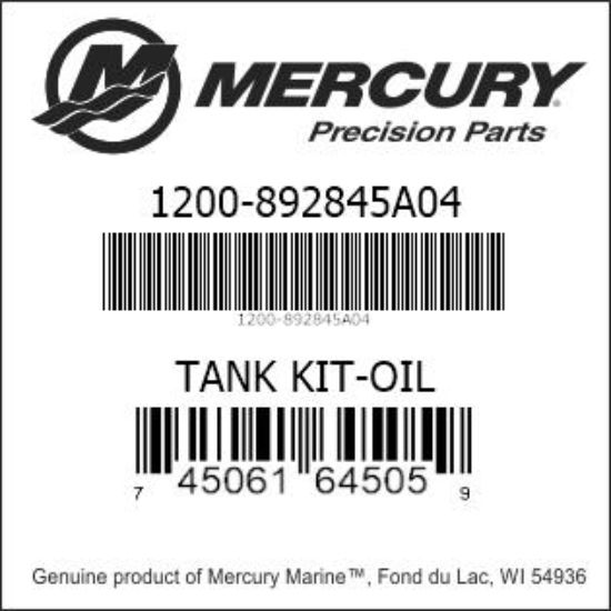 Bar codes for Mercury Marine part number 1200-892845A04