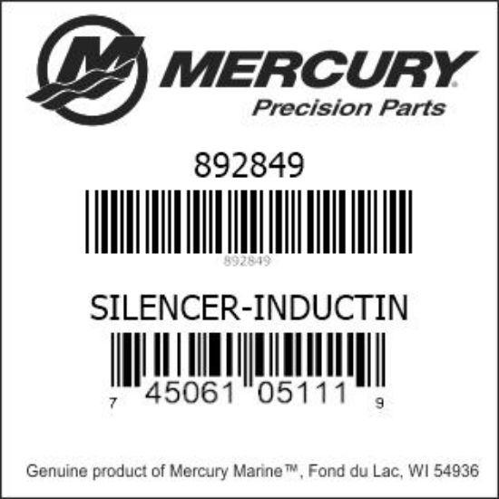 Bar codes for Mercury Marine part number 892849