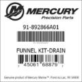 Bar codes for Mercury Marine part number 91-892866A01