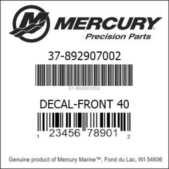 Bar codes for Mercury Marine part number 37-892907002