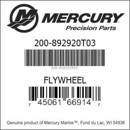 Bar codes for Mercury Marine part number 200-892920T03
