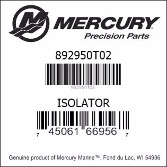 Bar codes for Mercury Marine part number 892950T02