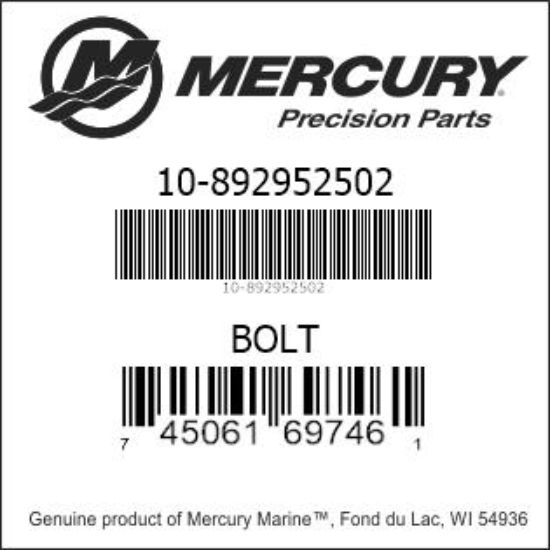 Bar codes for Mercury Marine part number 10-892952502