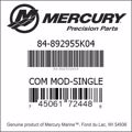 Bar codes for Mercury Marine part number 84-892955K04
