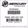 Bar codes for Mercury Marine part number 892984A01