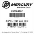 Bar codes for Mercury Marine part number 892984A02