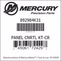Bar codes for Mercury Marine part number 892984K31