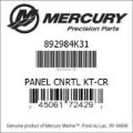 Bar codes for Mercury Marine part number 892984K31