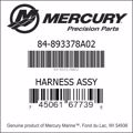 Bar codes for Mercury Marine part number 84-893378A02
