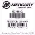 Bar codes for Mercury Marine part number 893388A01