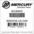 Bar codes for Mercury Marine part number 893388A01