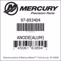 Bar codes for Mercury Marine part number 97-893404