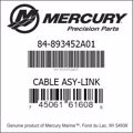Bar codes for Mercury Marine part number 84-893452A01