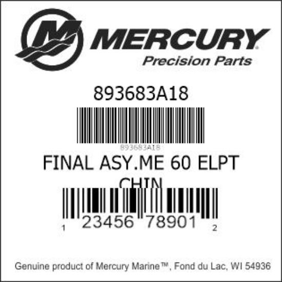 Bar codes for Mercury Marine part number 893683A18