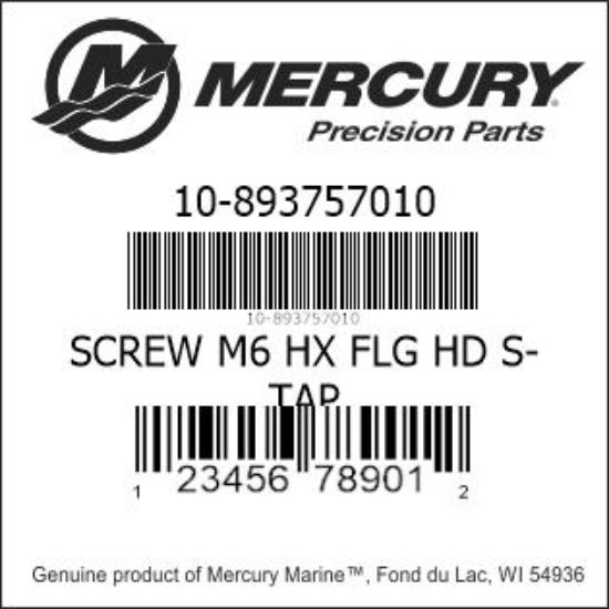 Bar codes for Mercury Marine part number 10-893757010