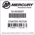 Bar codes for Mercury Marine part number 50-893890T