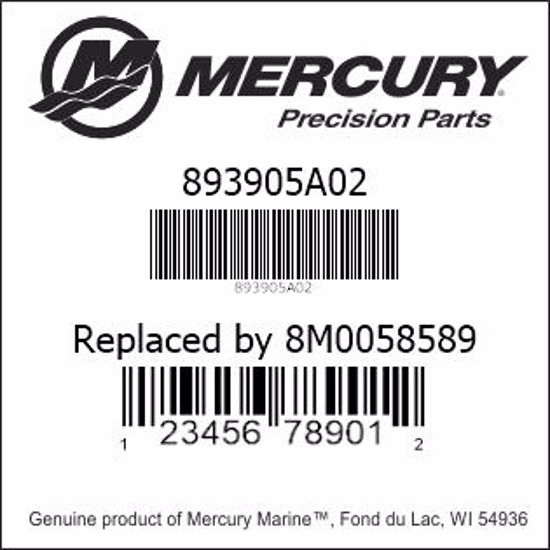 Bar codes for Mercury Marine part number 893905A02