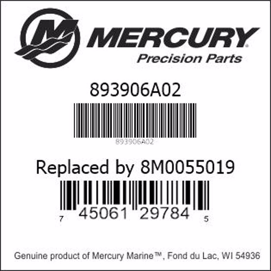Bar codes for Mercury Marine part number 893906A02