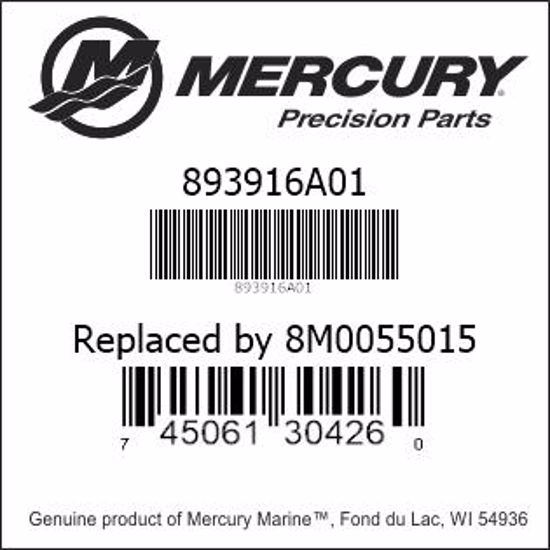 Bar codes for Mercury Marine part number 893916A01