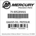 Bar codes for Mercury Marine part number 79-895289A01