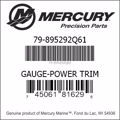 Bar codes for Mercury Marine part number 79-895292Q61