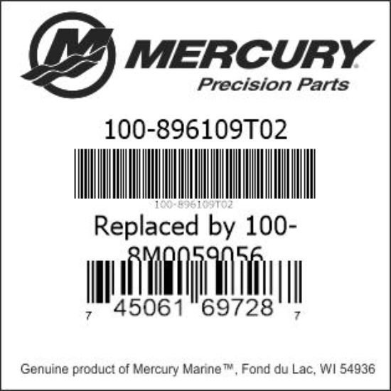 Bar codes for Mercury Marine part number 100-896109T02