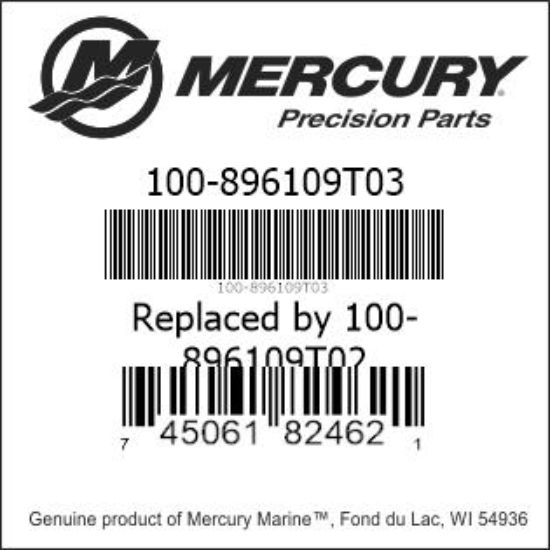 Bar codes for Mercury Marine part number 100-896109T03