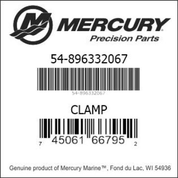 Mercury Marine part number 54-896332067 CLAMP Bar codes for Mercury Marine part number 54-896332067